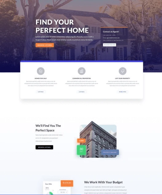 Un site web pour un agent immobilier sur le thème Divi