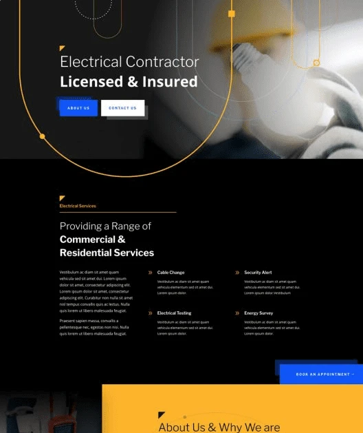 électriciens et artisans, créer un site web sur Divi